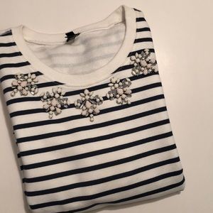 J Crew Embellished Stripe Sweatshirt
